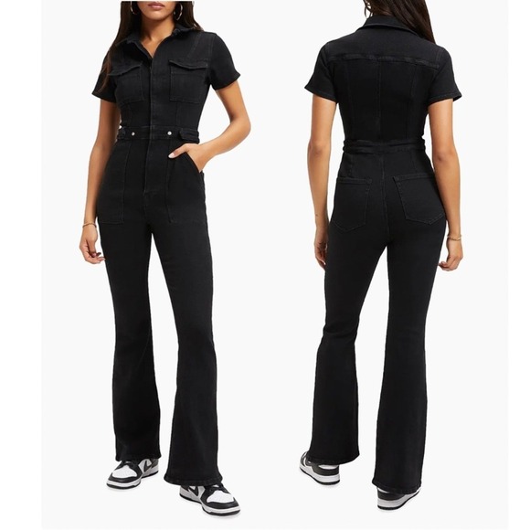 Good American Pants - Good American Jumpsuit Fit For Success Bootcut Denim Black Small Comfy Gorpcore